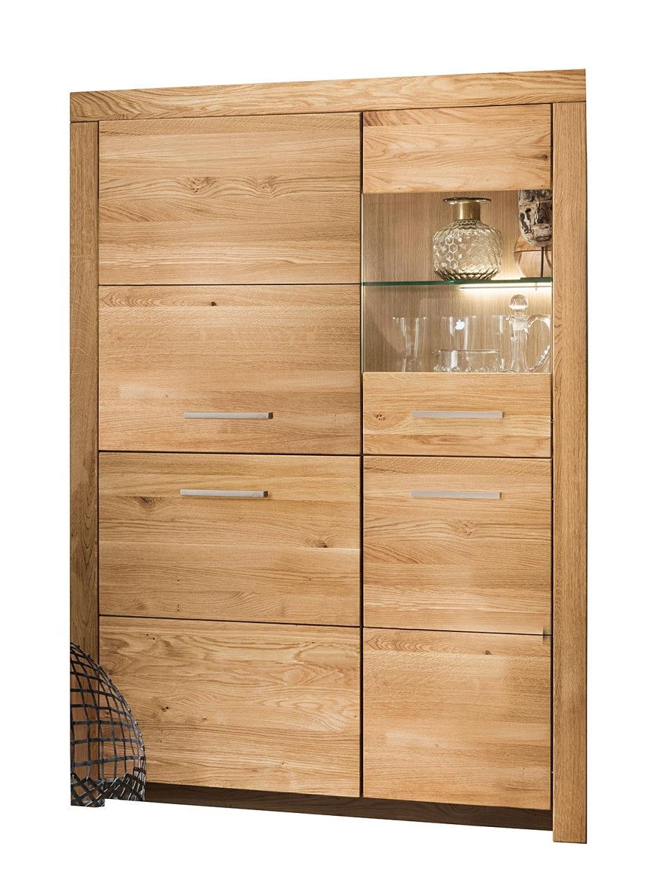 Hochanrichte Highboard Massivholz B102 H141cm Faro Wildeiche massiv Glasteil rechts