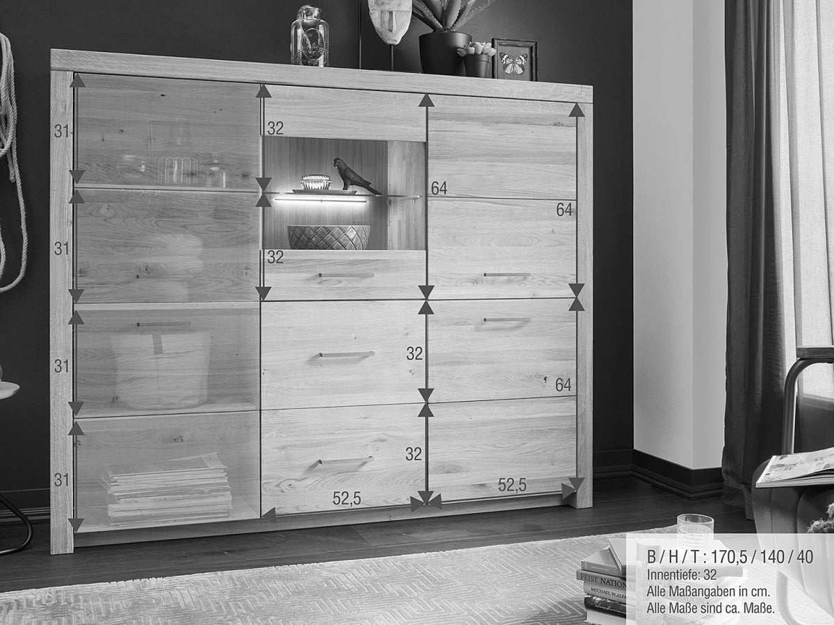 Highboard Massivholz Buffet B170 H141cm Faro Wildeiche massiv