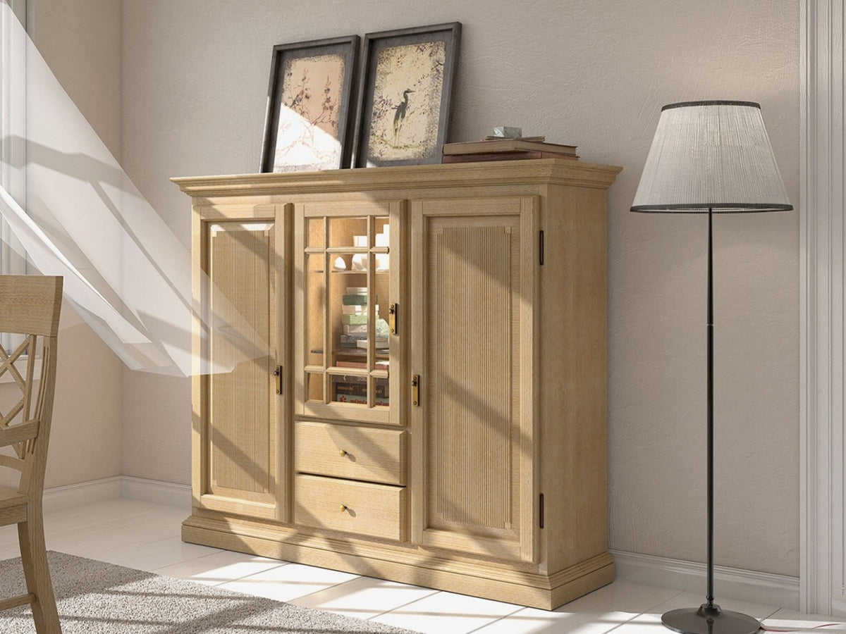 Highboard Hochanrichte Duett B 162 H 136 cm 3 Türen 2 Schubladen Pinie massiv Pinie karamell