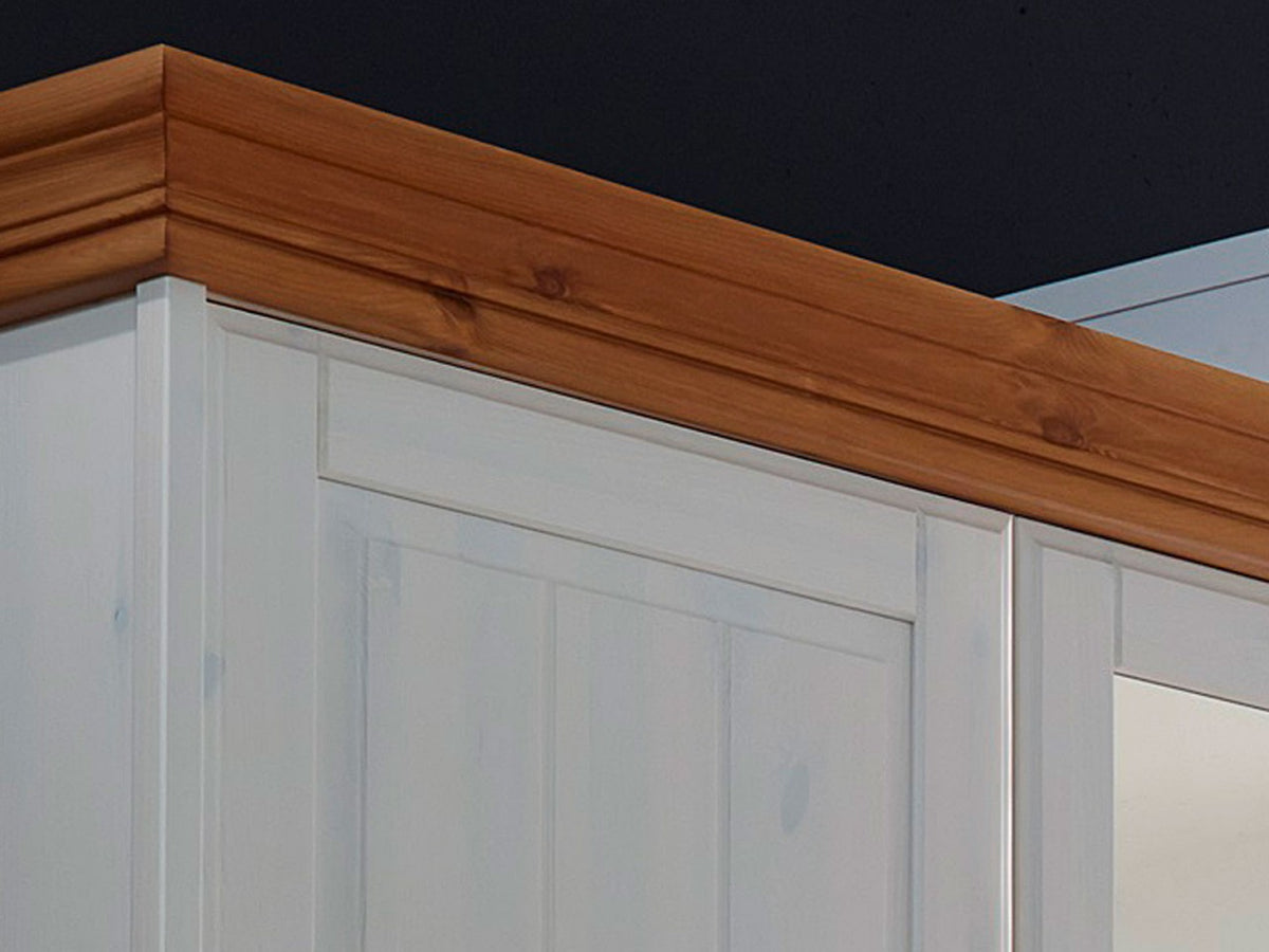 Schlafzimmer Set Napoli 5-türiger Kleiderschrank Bett 180x200 u. 2 Nachtkonsolen Pinie Nordica weiss