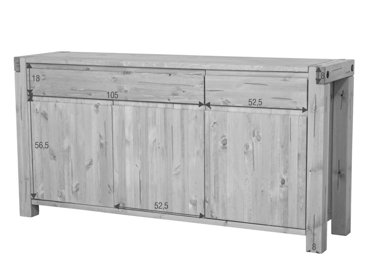 Sideboard 175 x 88 x 44 cm Anrichte Kommode Casaletta Pinie Nordica massiv natur
