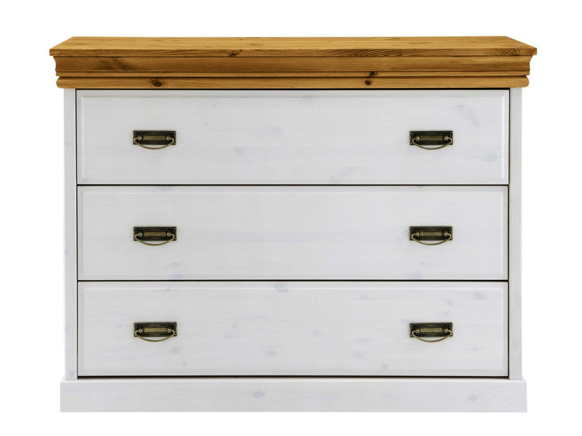 Schubladen Kommode 3 Schubladen Napoli Pinie Nordica massiv weiss gewachst Absetzung honig
