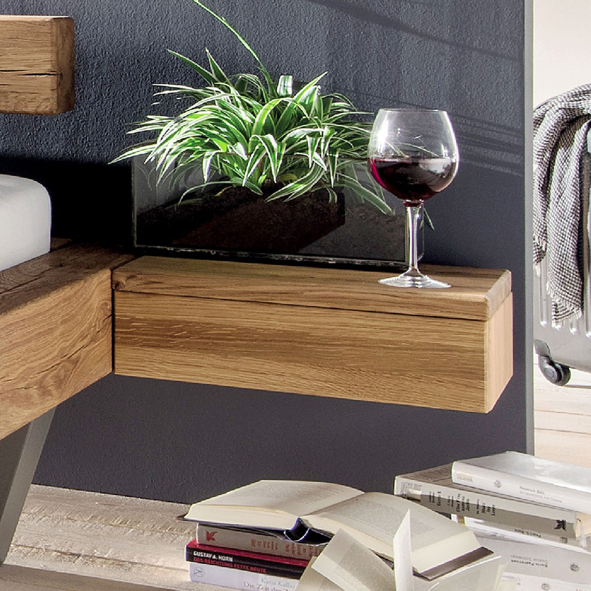 Nachttisch Nachtschrank hängend Massivholz Nachtkonsole Arco B 45 H 15 T 33 cm Balkeneiche massiv rechts