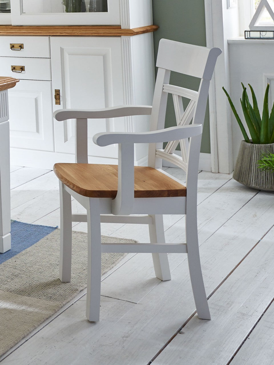 Sitzgruppe Novara Esstisch 180x95cm Sitzbank 4 Stühle weiß massiv