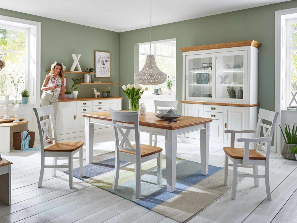 Büffet Sideboard mit Aufsatz Novara 5-türig 2 Schubladen weiß massiv
