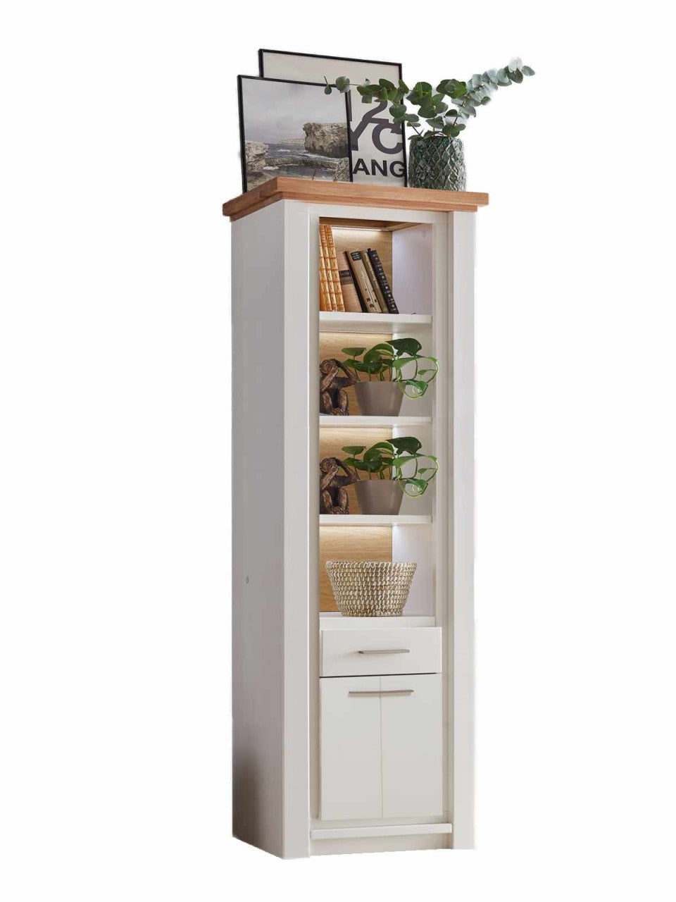 Vitrine Regal Schrank Olbia 67x210x45cm Pinie Nordica weiß massiv
