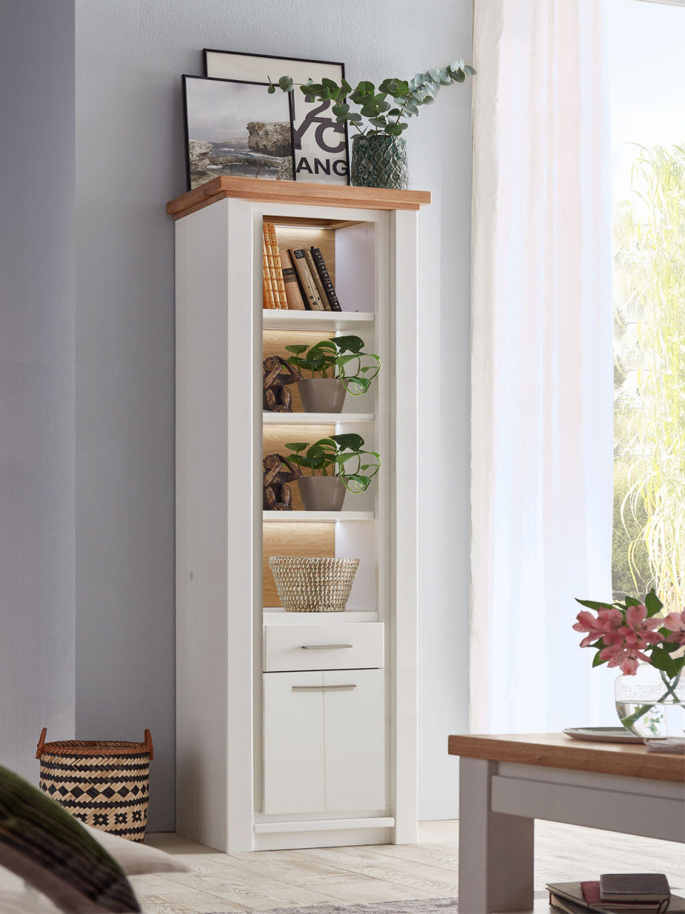 Wohnwand Olbia Regal Schrank TV Lowboard Bücherbord massiv weiß natur