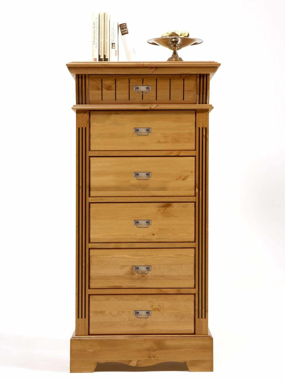 Schubladen-Kommode Highboard Florenz mit 6 Schubladen Pinie Nordica massiv sierra