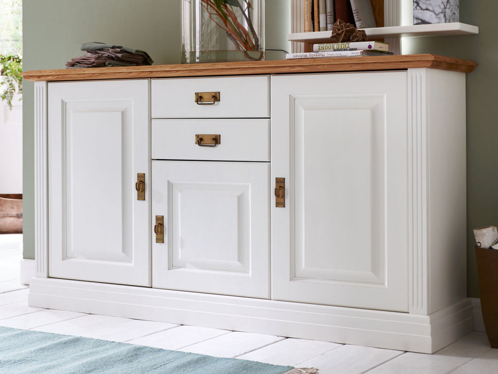 Sideboard Set Anrichte Novara 3-türig mit 1 Wandregal weiß massiv