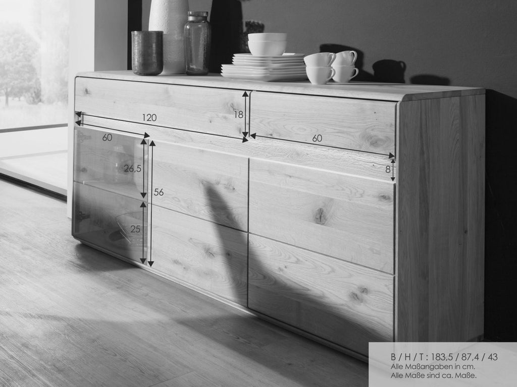 Sideboard Massivholz Anrichte Kommode B 184 H 87,5 cm Bergeiche Wildeiche massiv