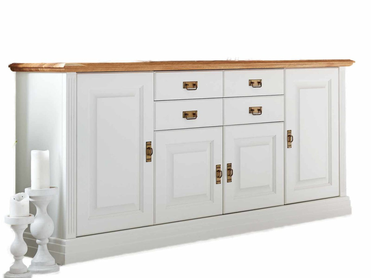 Sideboard Anrichte Novara 4-türig mit 2 Schubladen weiß natur massiv