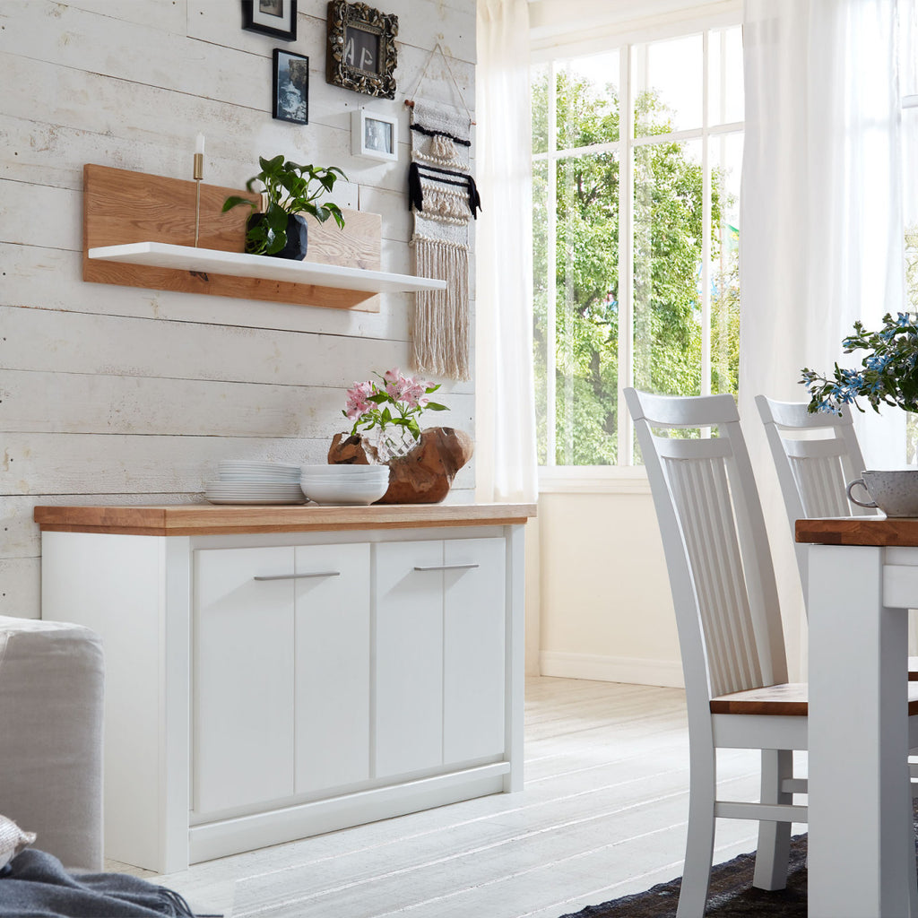 Sideboard Kommode Olbia 141x82x45cm weiß Wildeiche natur geölt massiv