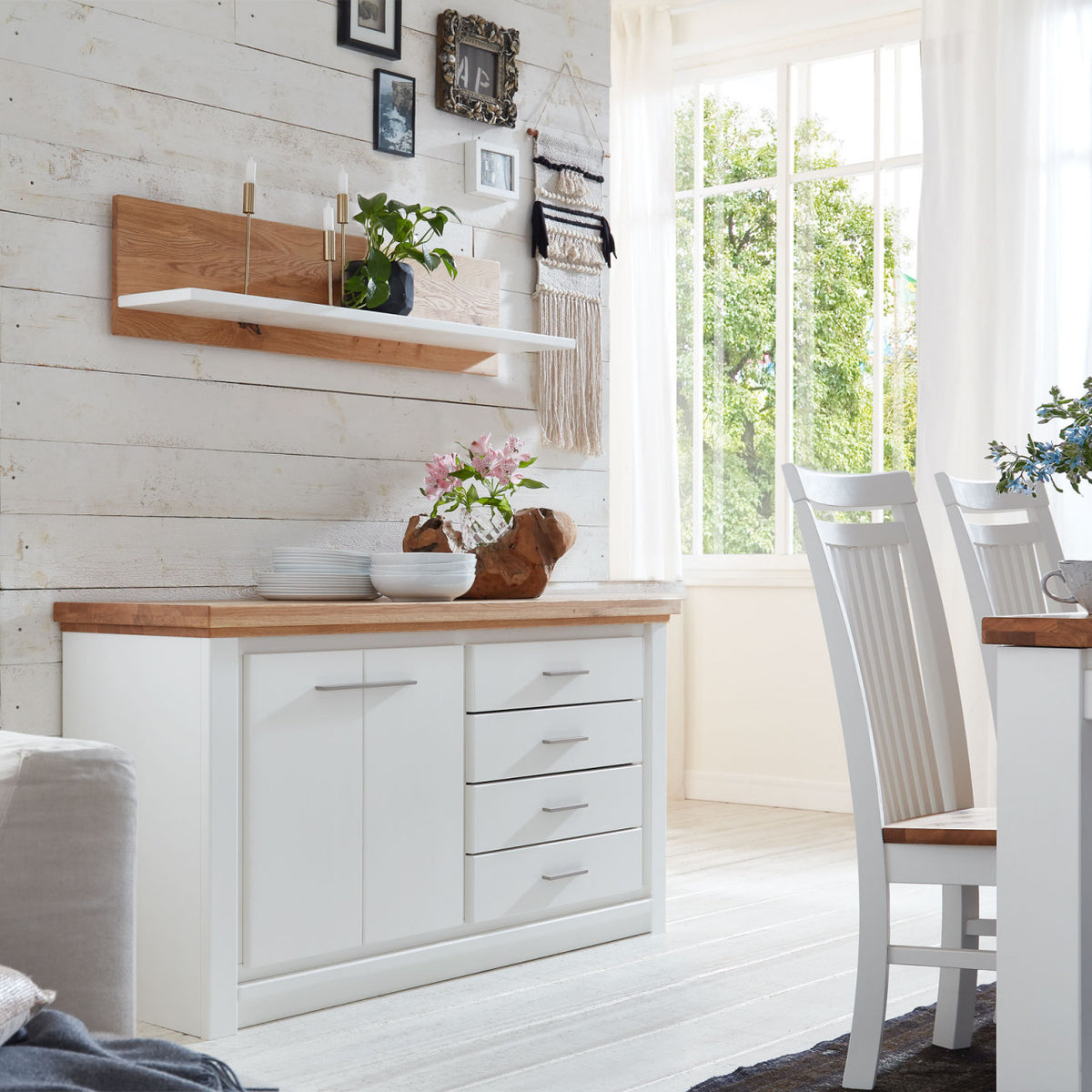 Sideboard Kommode Olbia 141x82x45cm weiß Wildeiche natur geölt massiv