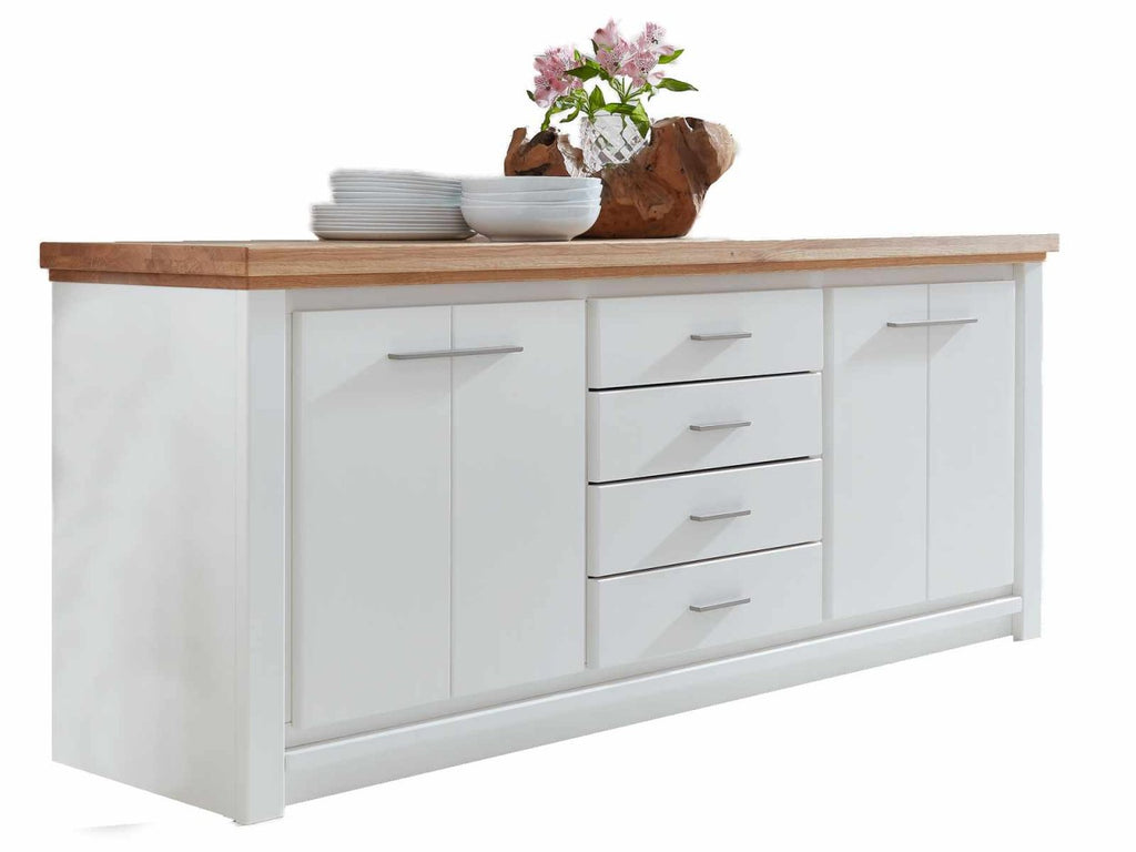 Sideboard Olbia 202x82x45cm Pinie Nordica weiß Wildeiche natur massiv