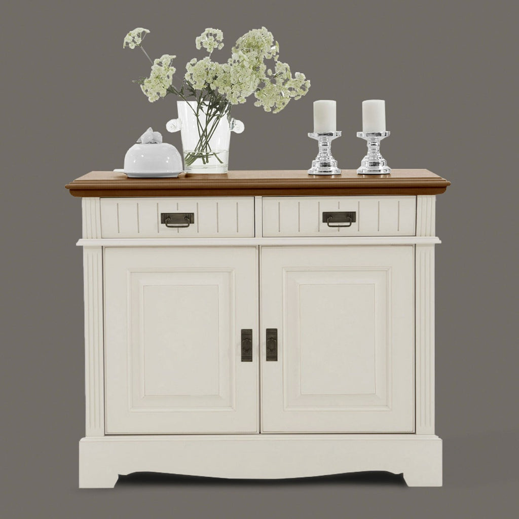 Sideboard Kommode Padua 2 Schubladen 2 Türen Pinie Nordica massiv panna Absetzung sierra