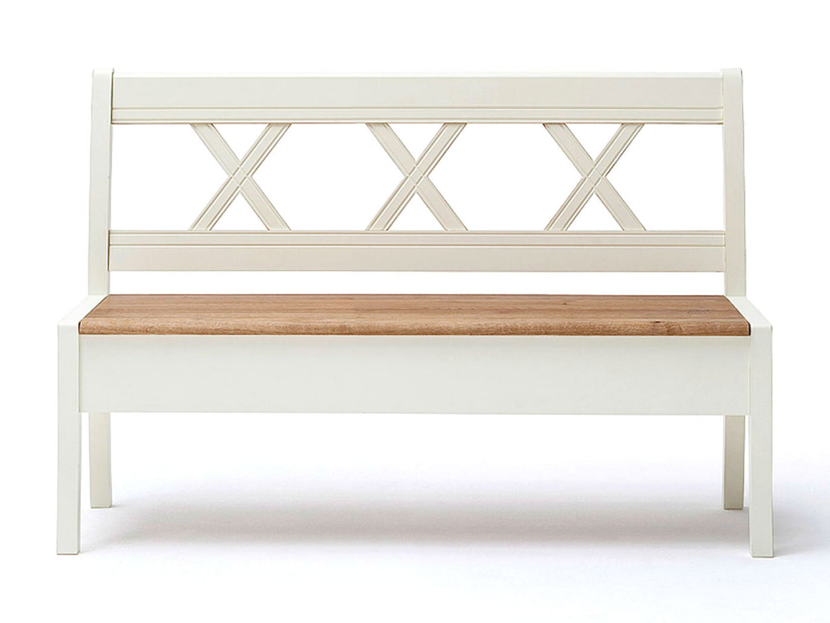 Sitzbank Truhen-Bank Novara Kreuzrücken 150/180x95x62cm Pinie weiß Breite 150 cm