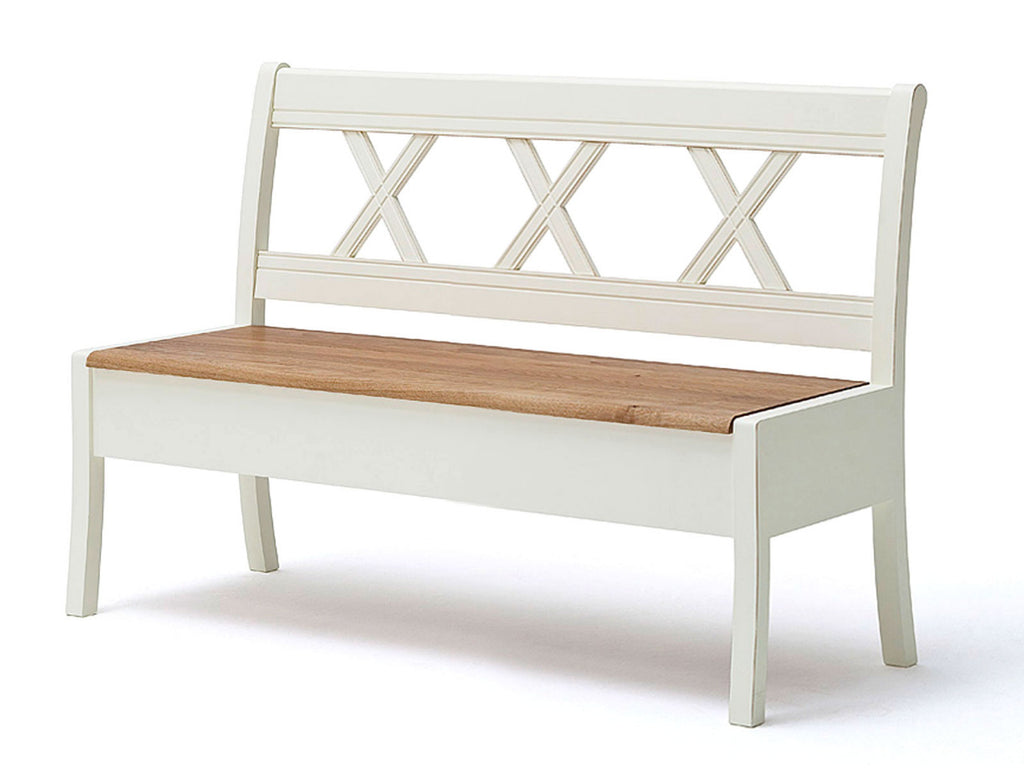 Sitzbank Truhen-Bank Novara Kreuzrücken 150/180x95x62cm Pinie weiß Breite 150 cm
