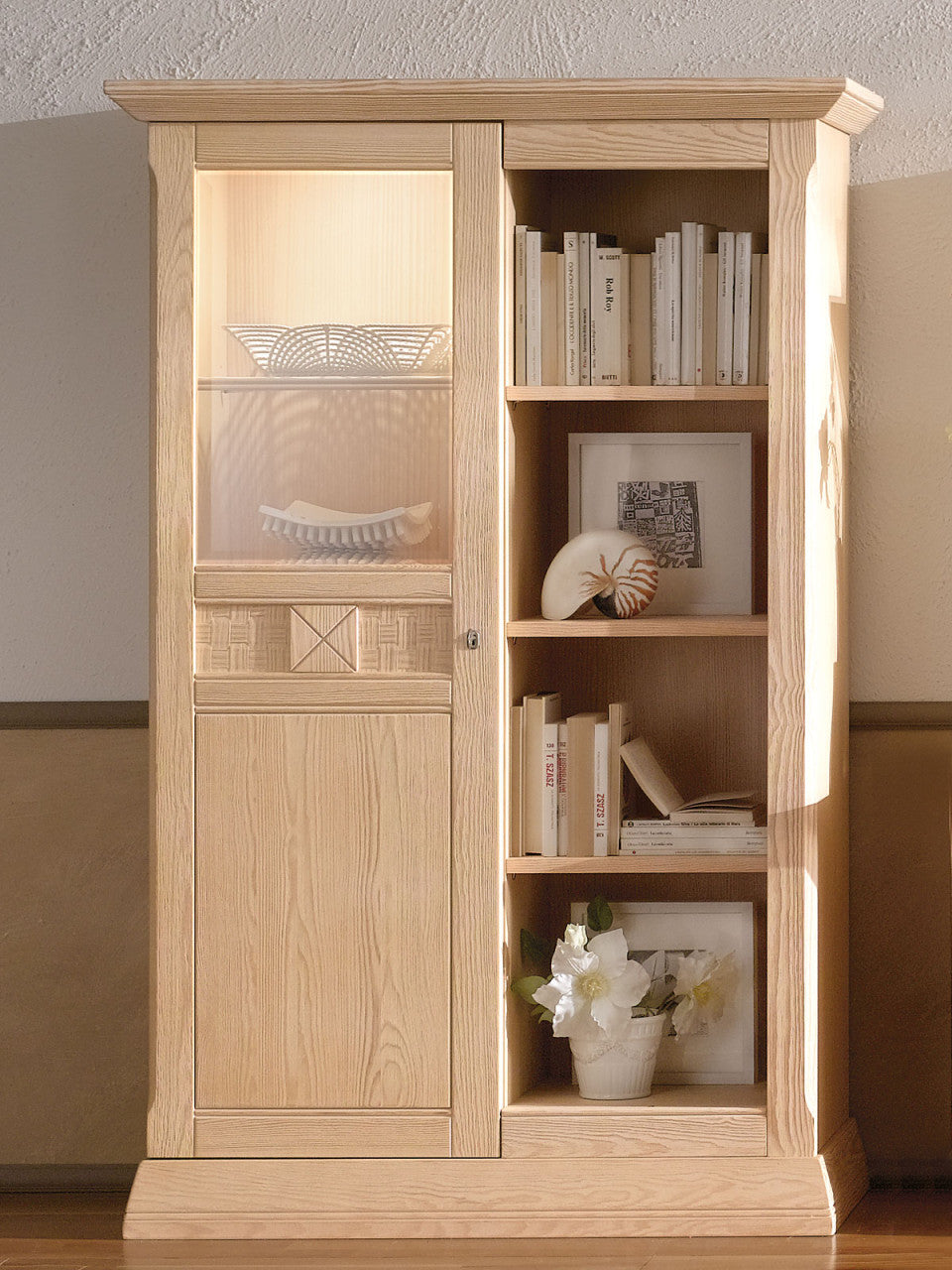Wohnzimmer Schrank Set Wohnwand Vienna 4-teilig B 320 x H 156 cm Pinie massiv Pinie natur gebürstet