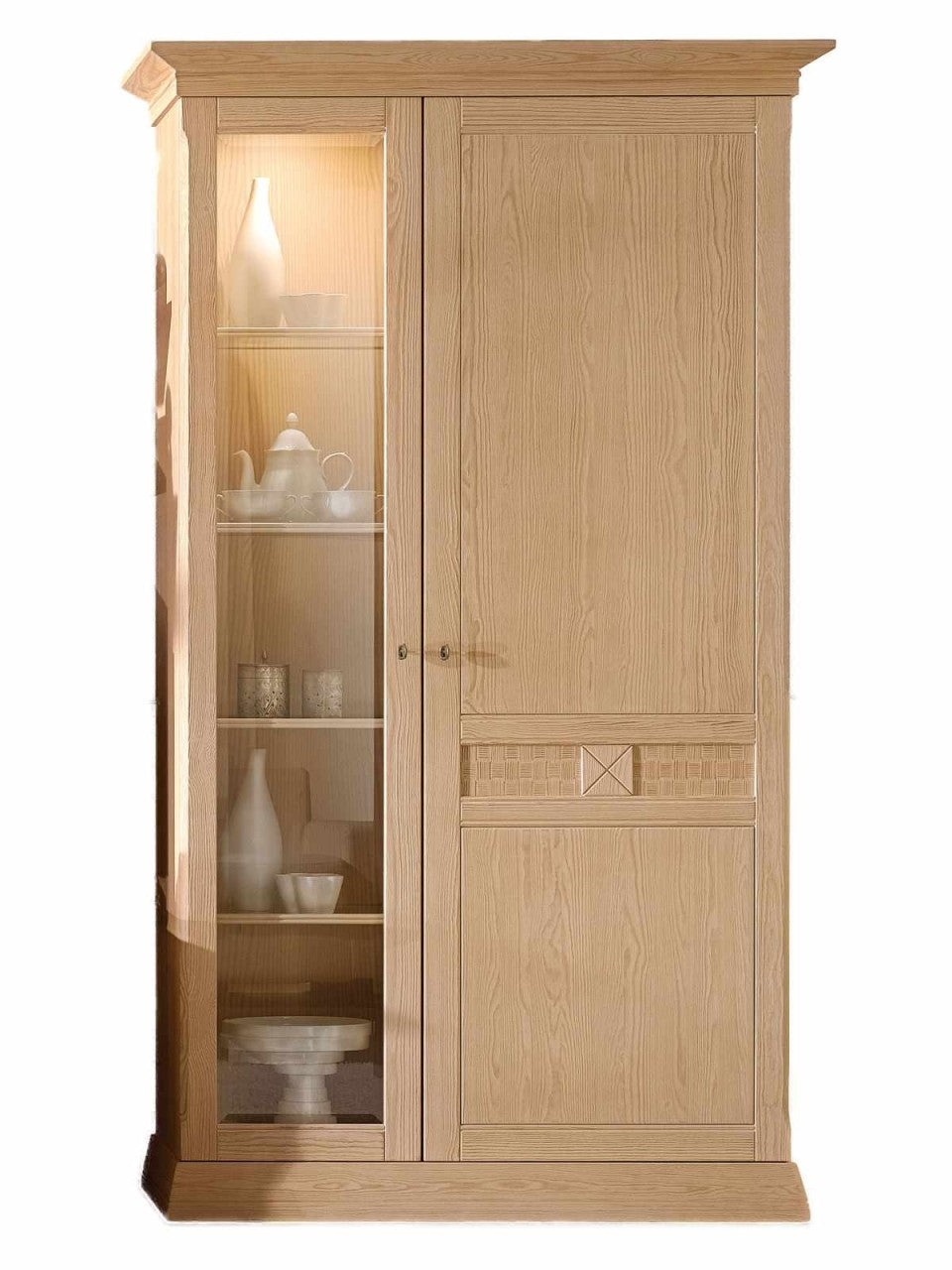 Standvitrine Vienna mit Glas-Holzfront – Pinie Massiv, 121 x 210 cm
