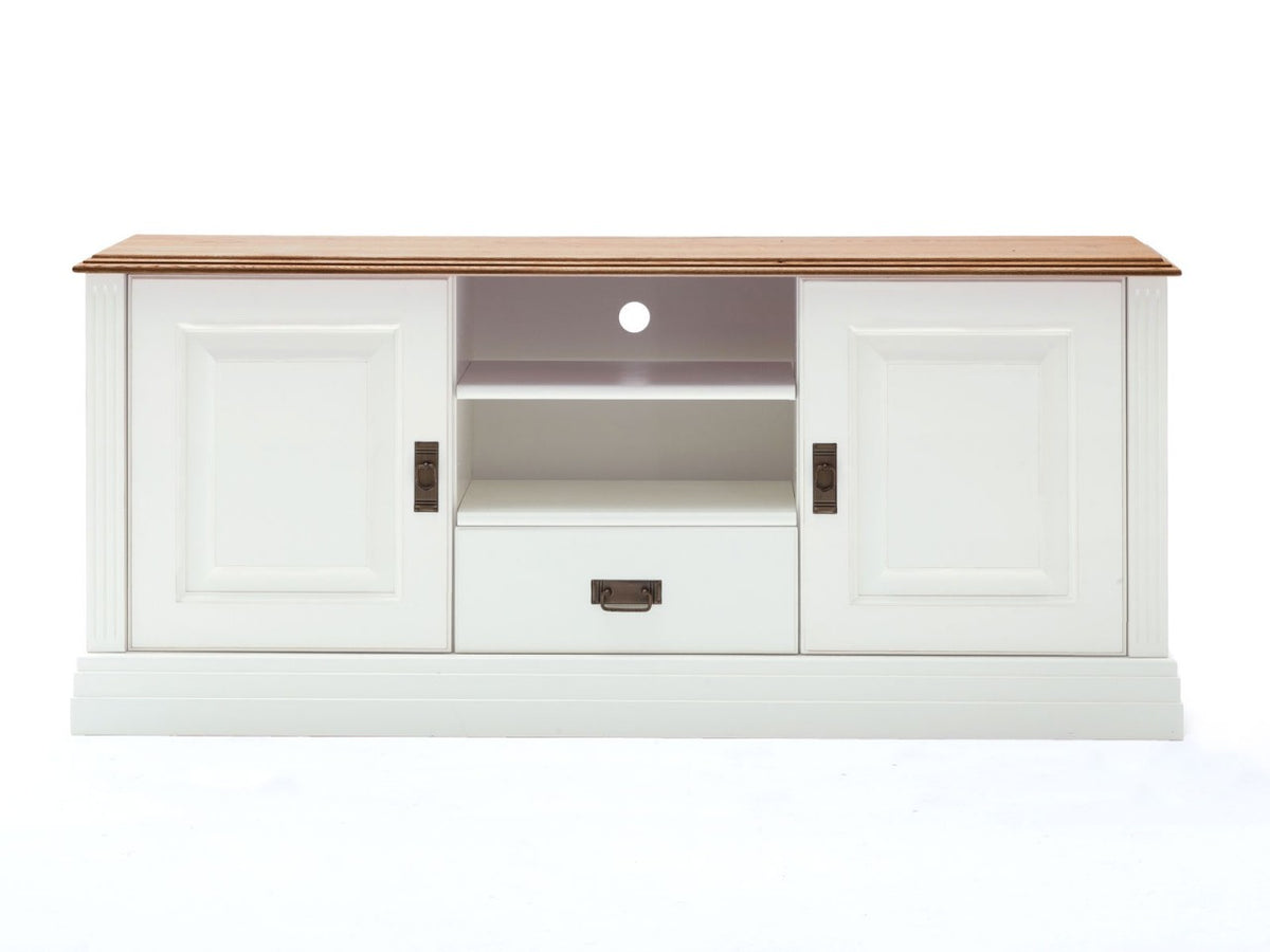 TV Lowboard Fernsehschrank Novara 2-türig 1-2 Schubladen weiß massiv mit 1 Schublade