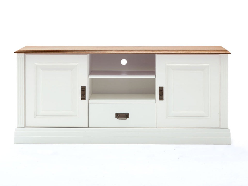 Wohnwand Novara Barschrank TV Schrank Vitrine weiß Wildeiche massiv