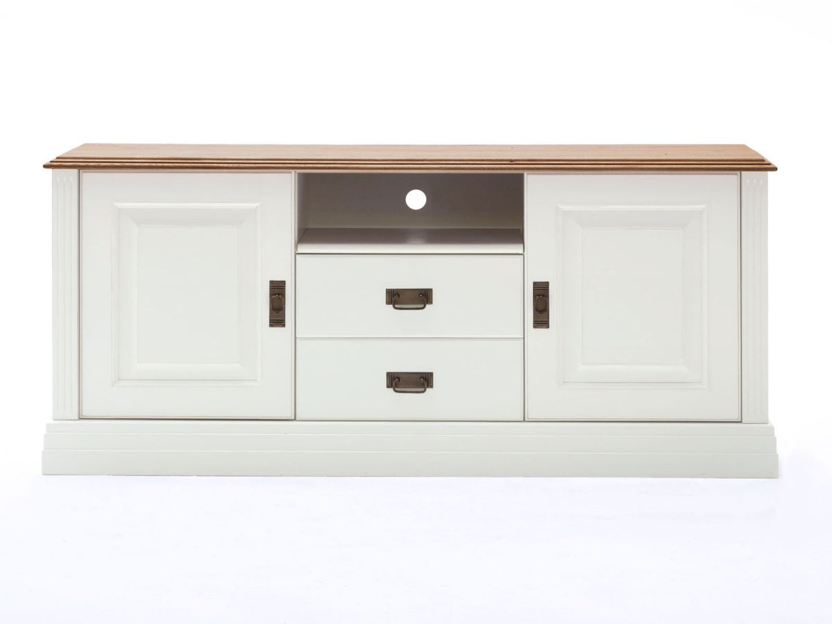 TV Lowboard Fernsehschrank Novara 2-türig 1-2 Schubladen weiß massiv mit 2 Schubladen