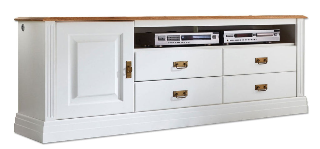Fernsehschrank TV Lowboard Novara 1 Tür und 4 Schubladen weiß massiv Tür links