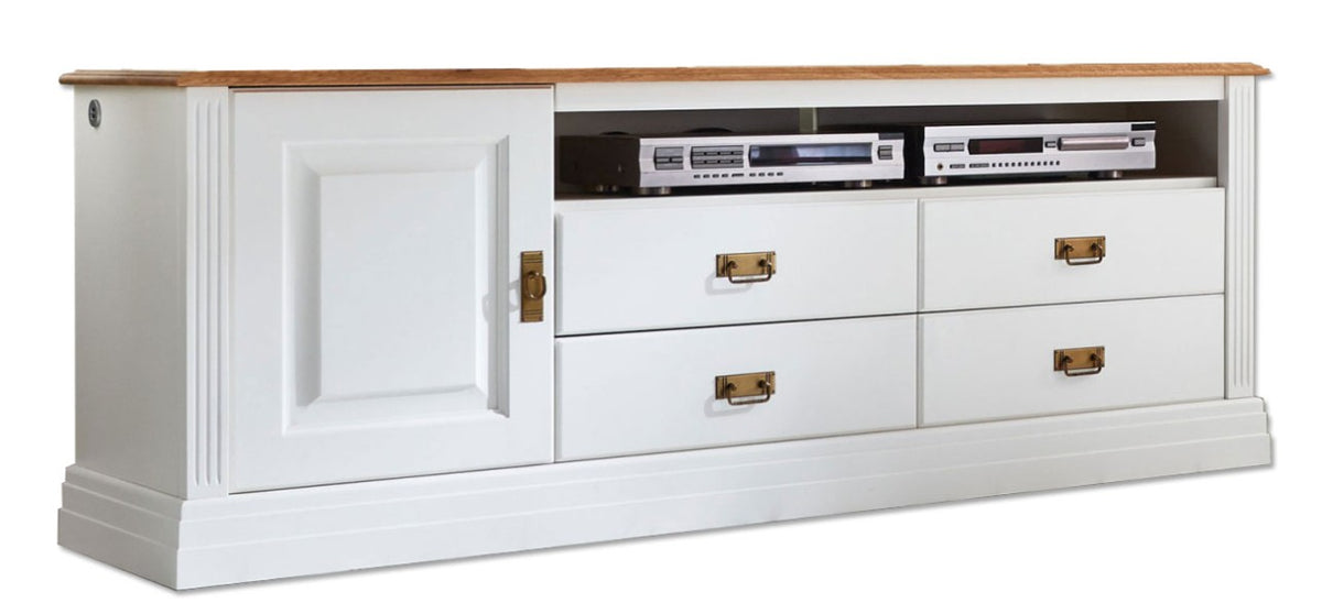 Fernsehschrank TV Lowboard Novara 1 Tür und 4 Schubladen weiß massiv Tür links