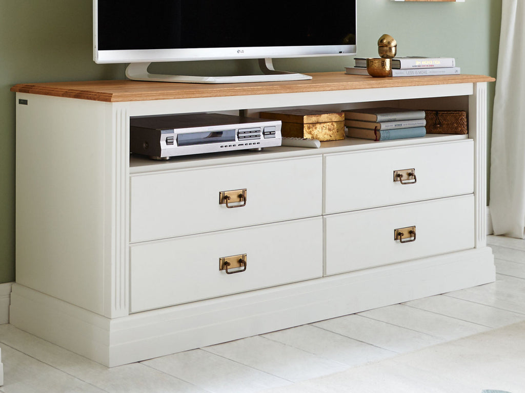 Wohnwand TV Lowboard Novara Lowboard Highboard weiß Wildeiche massiv