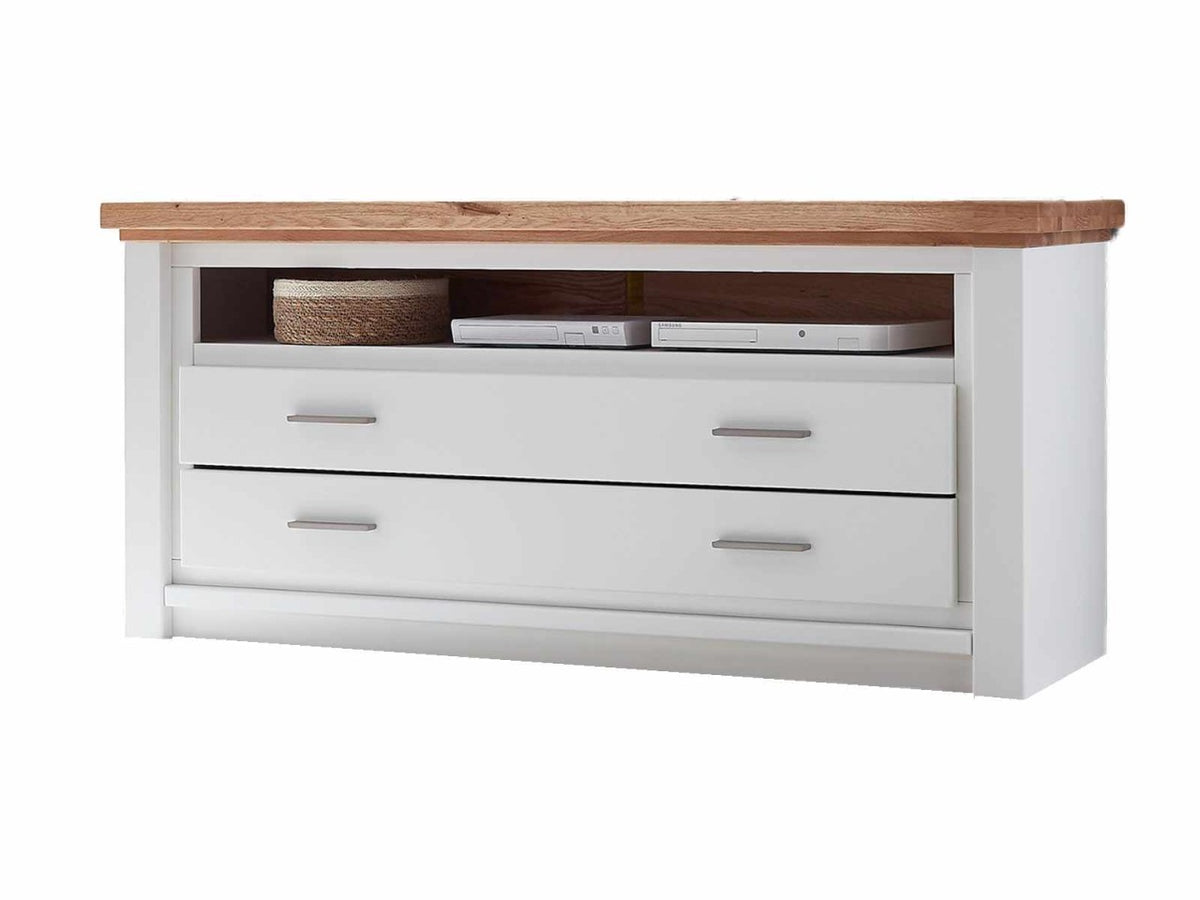 TV Lowboard Olbia 141x67x45 cm Pinie Nordica weiß Wildeiche massiv