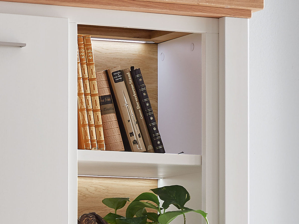 Highboard Hochanrichte m. Regal Olbia 113x210x48cm weiß massiv