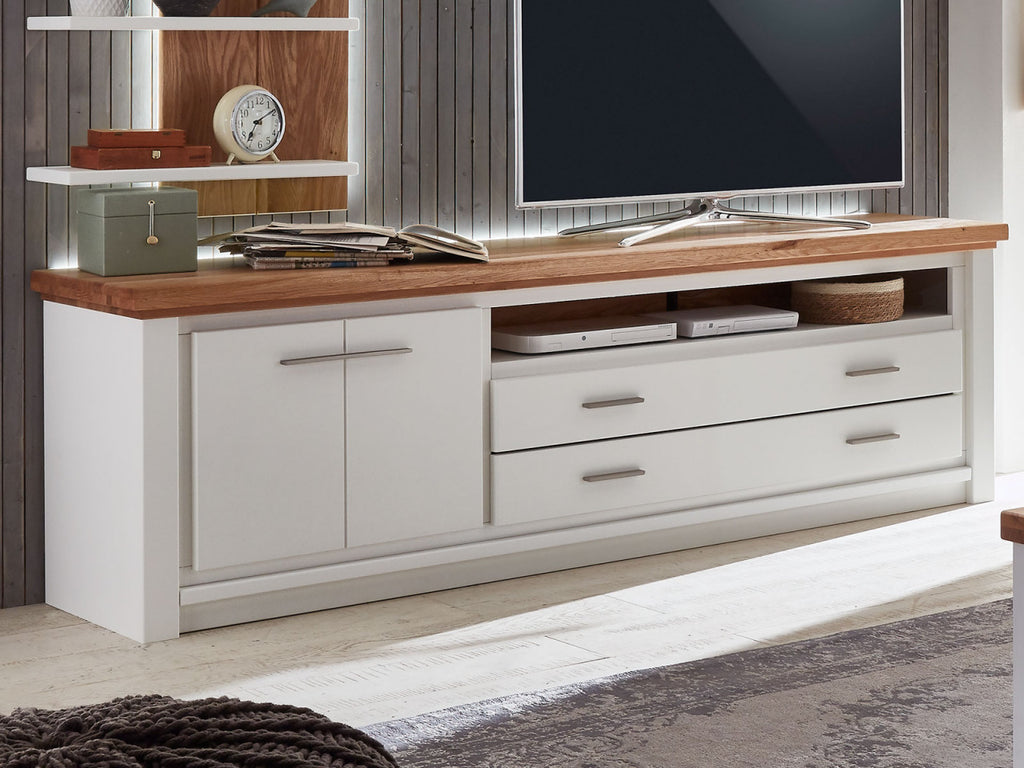 Wohnwand Olbia Regal Schrank TV Lowboard Bücherbord massiv weiß natur Regalschrank links