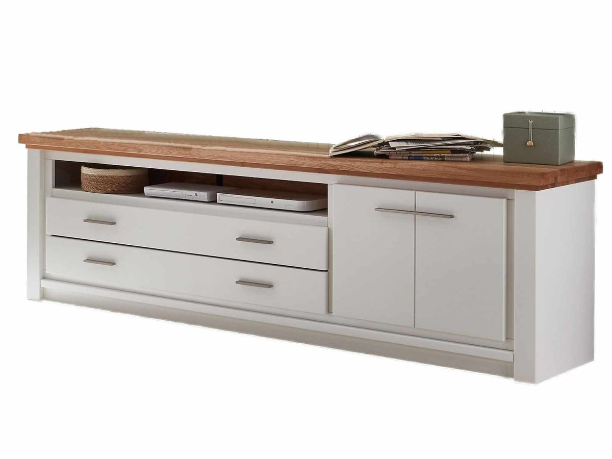 TV Lowboard Olbia 202x67x45cm Pinie Nordica weiß Wildeiche massiv Tür rechts