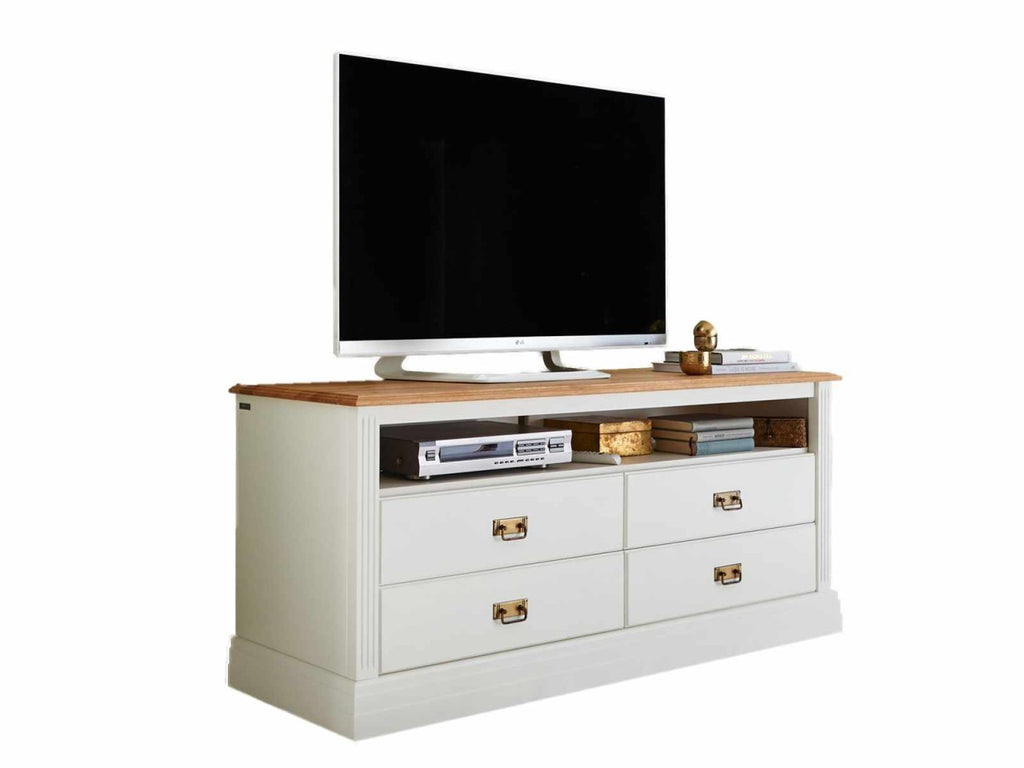 TV Lowboard Fernsehschrank Novara 1 Fach 4 Schubladen weiß massiv