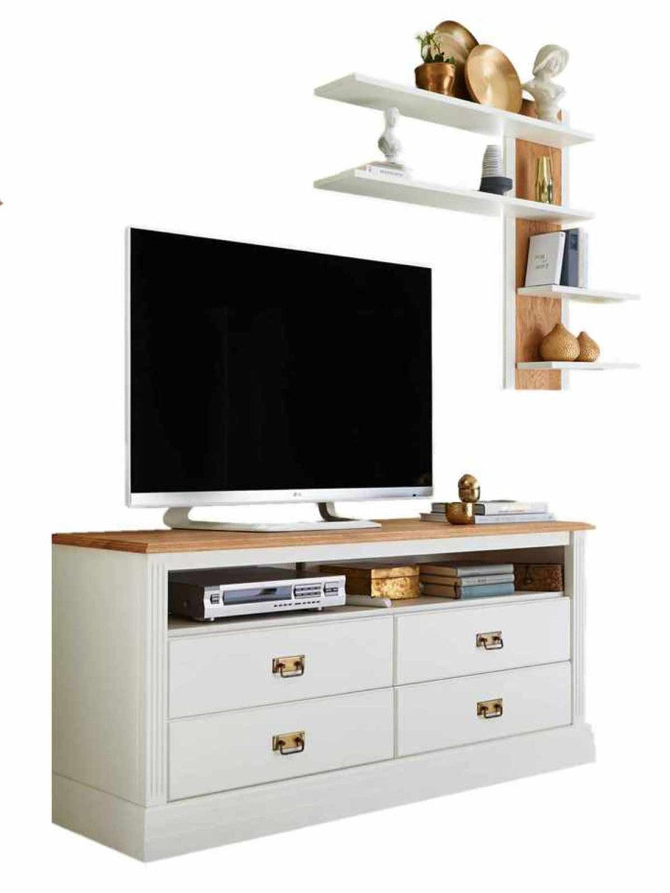 TV Lowboard + Wandregal Set Novara weiß Wildeiche
