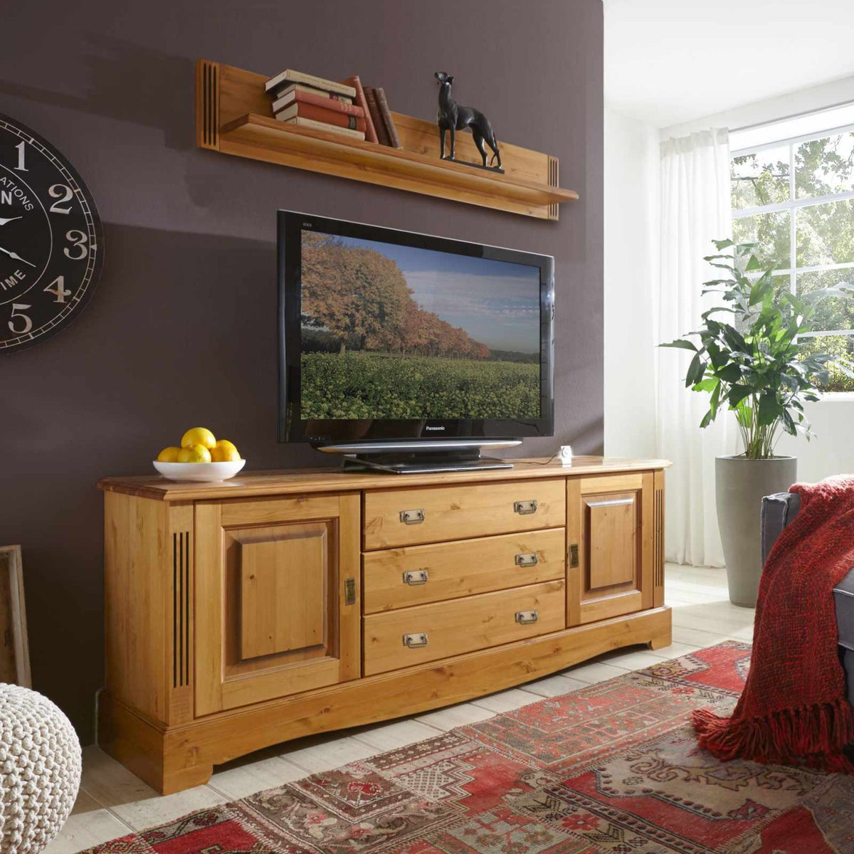 Wandbord Bücher-Regal L-Bord Florenz B 140 cm mit Dekorleisten Pinie Nordica massiv sierra