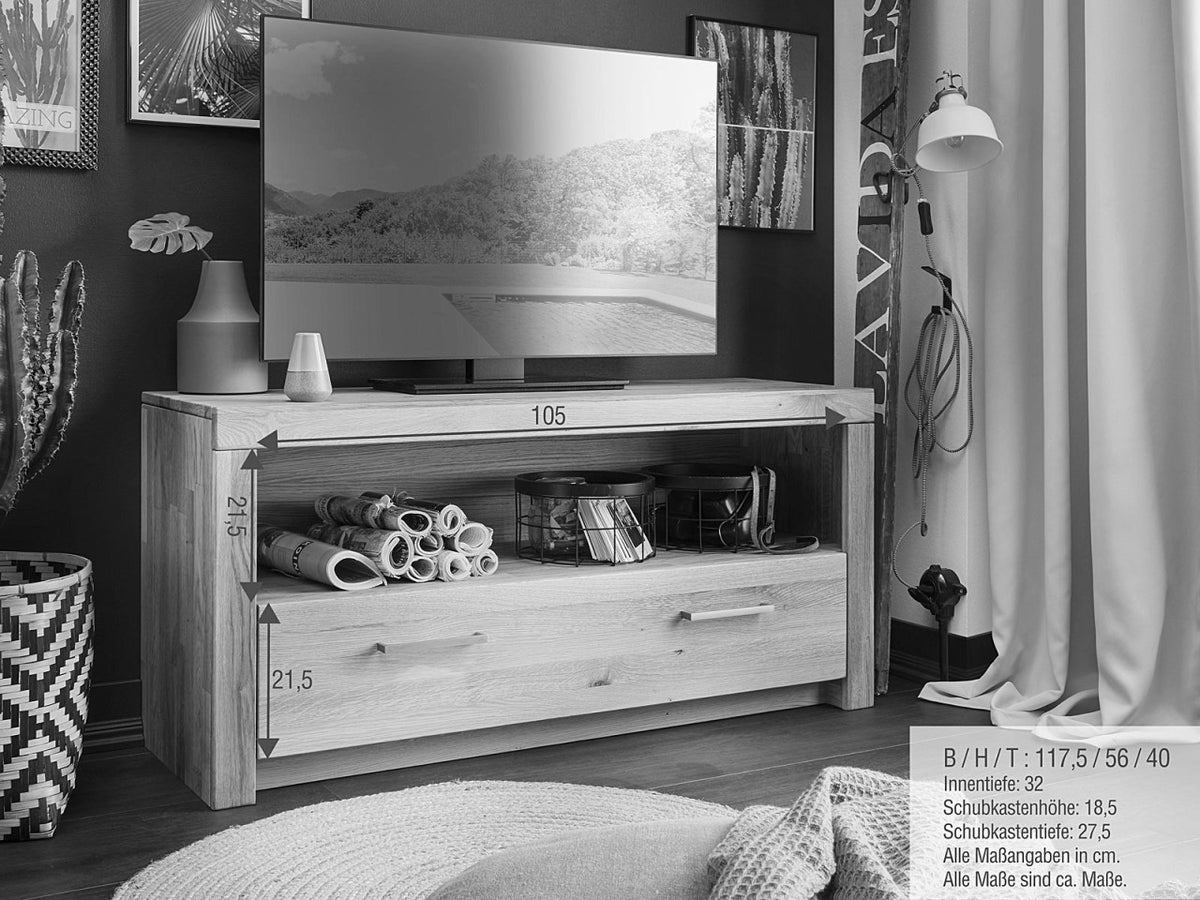 TV Lowboard Massivholz TV Schrank B118 H56cm Faro Wildeiche massiv