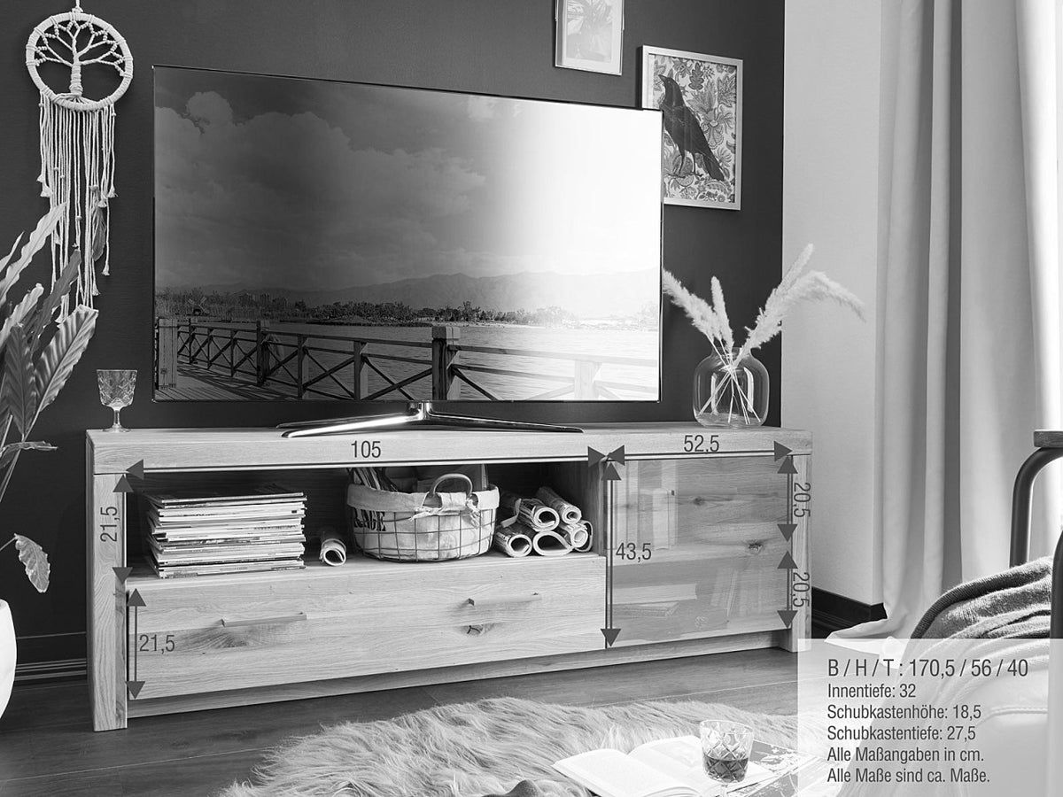 TV Lowboard Massivholz B170 H56cm Faro Wildeiche massiv
