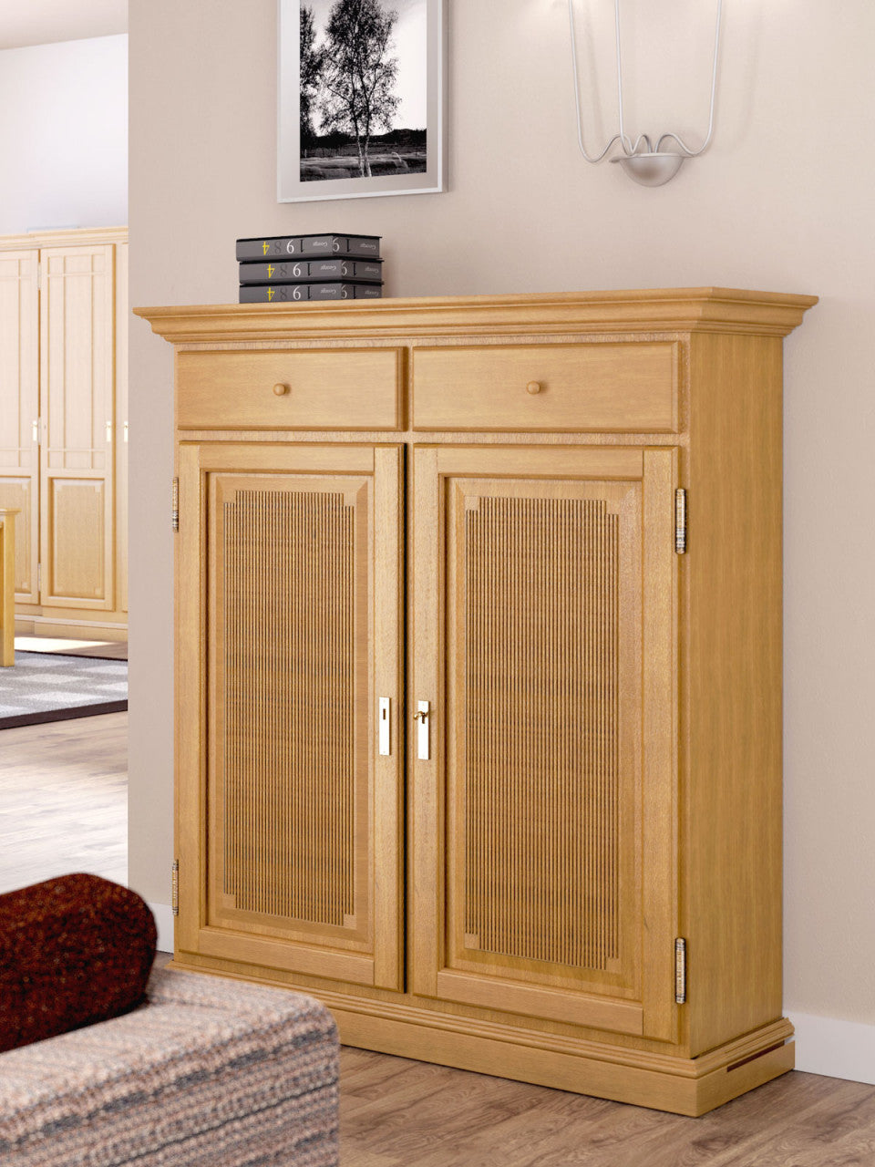 Vertiko Highboard Duett B 111 x H 136 cm 2 Türen 2 Schubladen Pinie massiv Pinie karamell