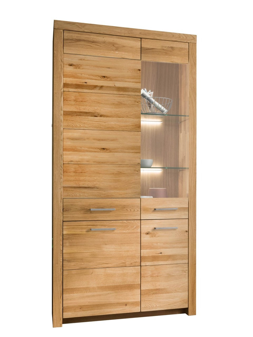 Glasvitrine Vitrine Massivholz 4trg B102 H204 cm Faro Wildeiche massiv Glasteil rechts