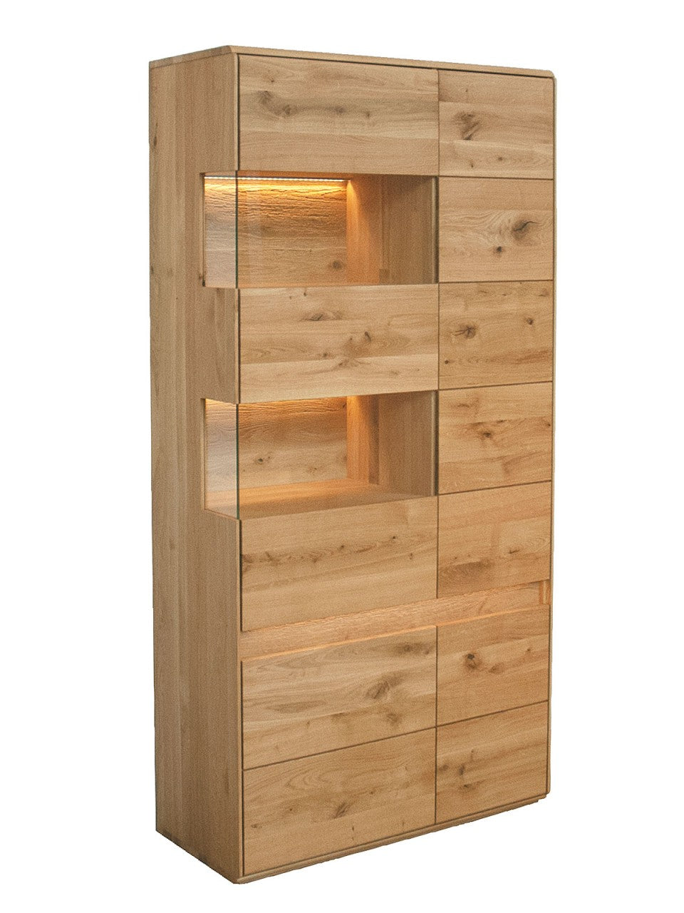 Glasvitrine Bergeiche Wildeiche Vitrine Massivholz Standvitrine 4-türig Glasteil links
