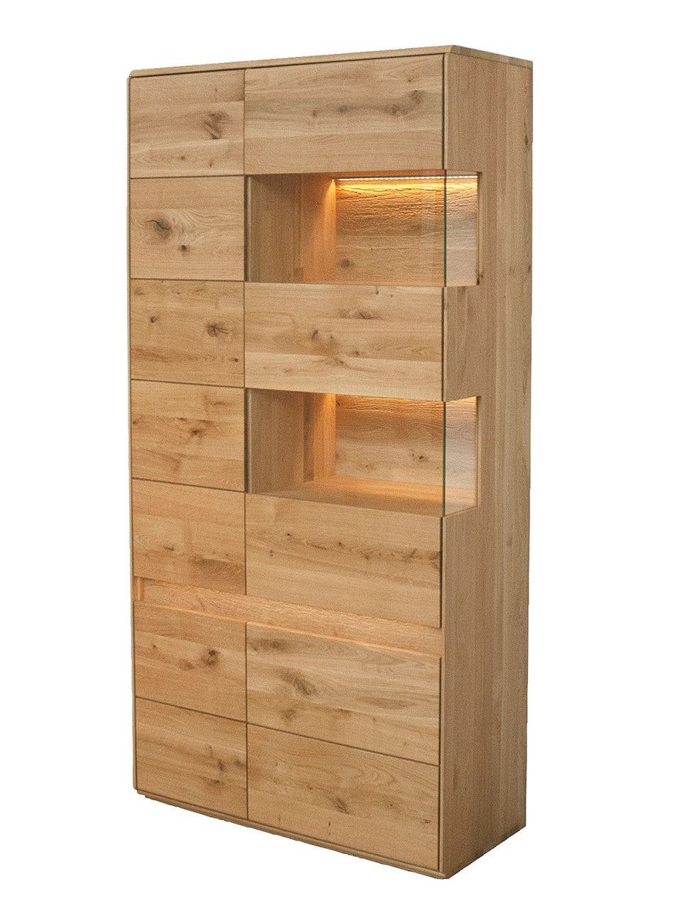 Glasvitrine Bergeiche Wildeiche Vitrine Massivholz Standvitrine 4-türig Glasteil rechts