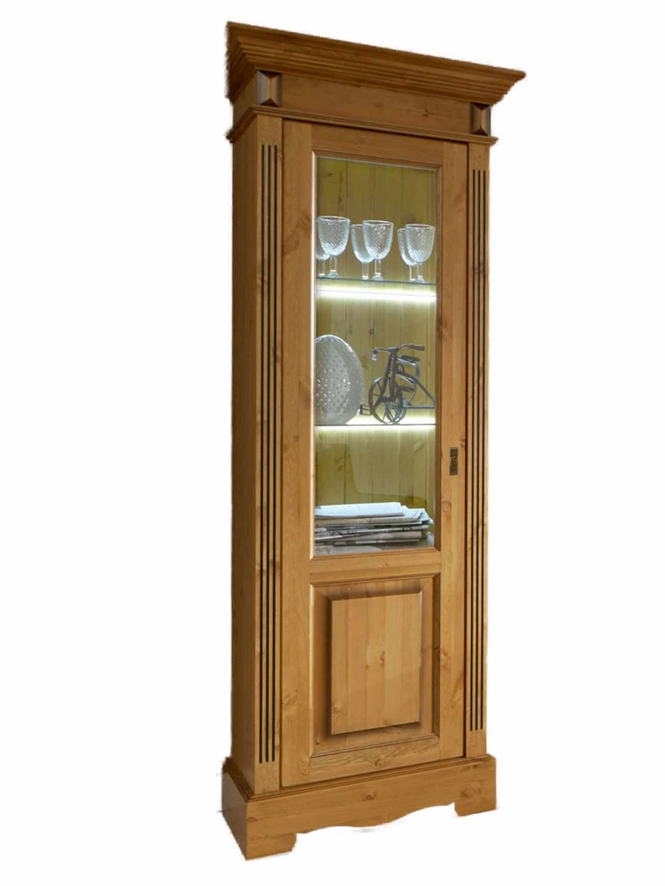 Wohnwand Florenz 1 Vitrine 1-türig 1 TV Lowboard 2 Wandborde Pinie Nordica Massivholz