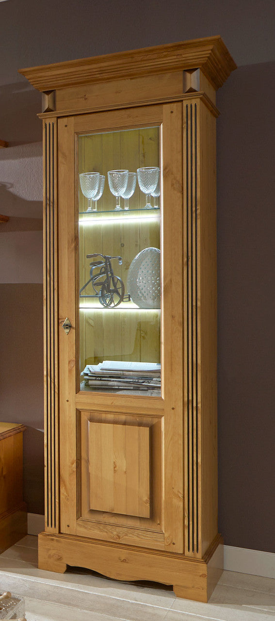 Glas-Vitrine Standvitrine Florenz 1-türig rechts oder links Pinie Nordica massiv sierra