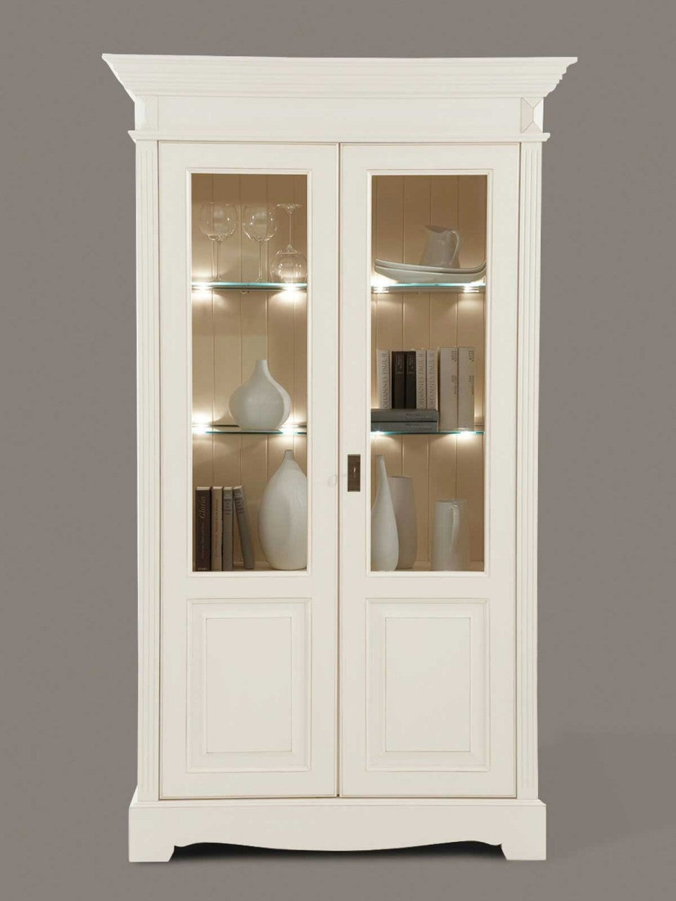 Vitrine Standvitrine Glasvitrine Padua 2-tür. 114,5x200x46,3cm massiv panna