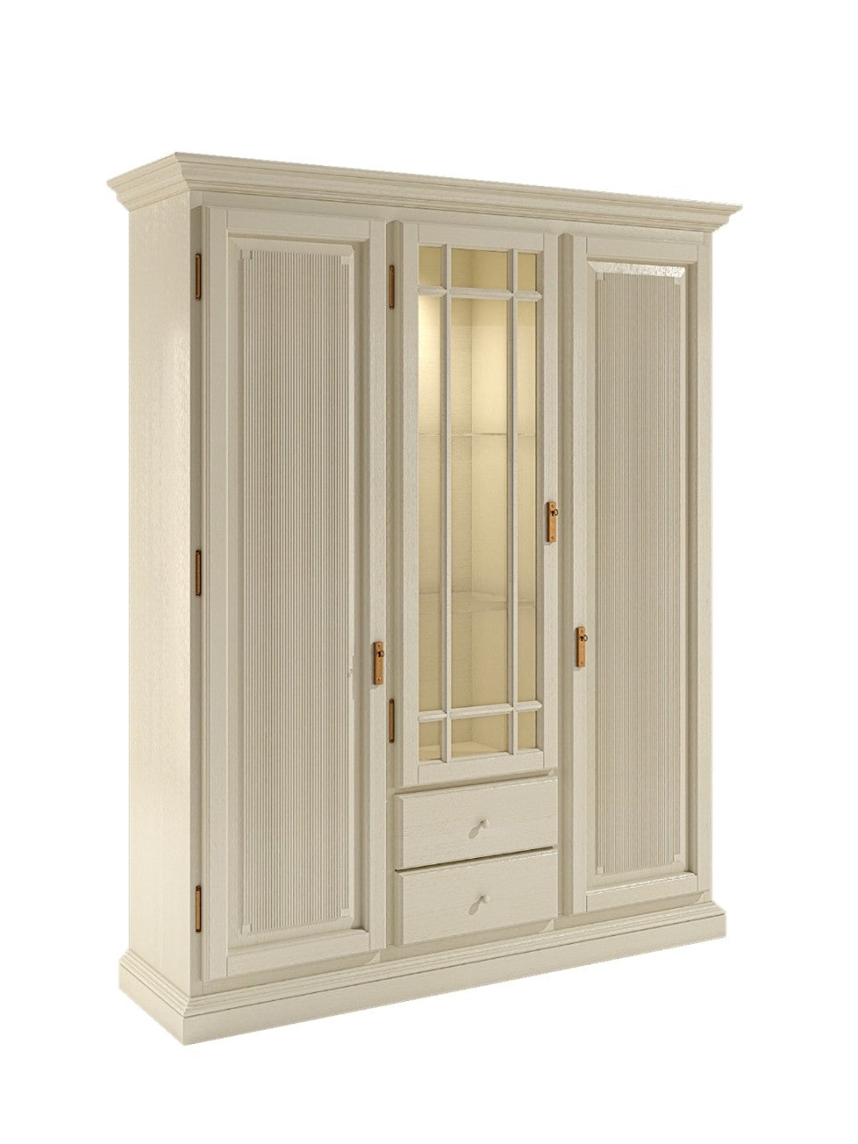 Vitrine Duett mit 3 Türen & 2 Schubladen – Pinie Massivholz, Breite 162x192 cm Pinie lipizano
