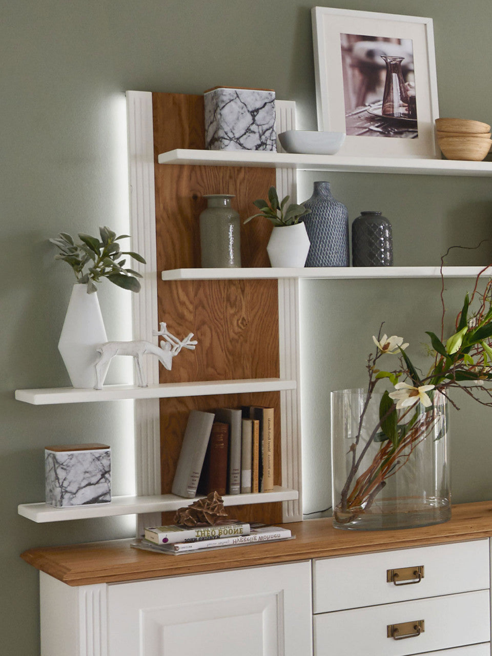 Wandregal Bücherregal Novara weiß Regal Bücherbord natur massiv