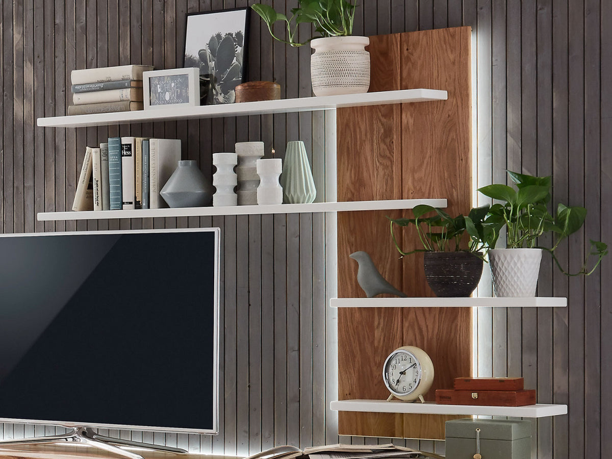 Wohnwand Olbia Highboard TV Lowboard Wandregal massiv weiß natur geölt Highboard links