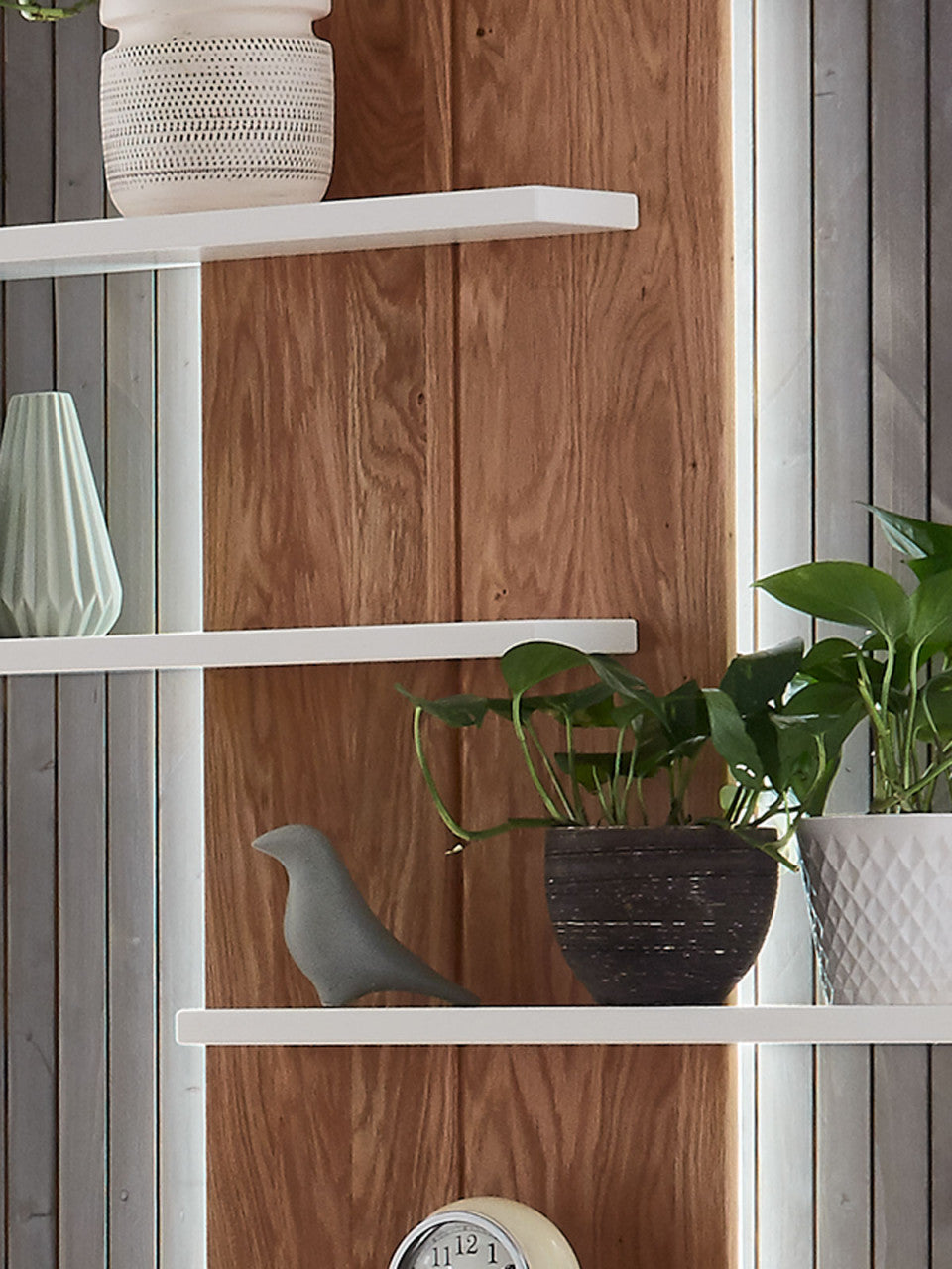 Wohnwand Olbia Vitrine hoch TV Lowboard Wandregal massiv weiß natur