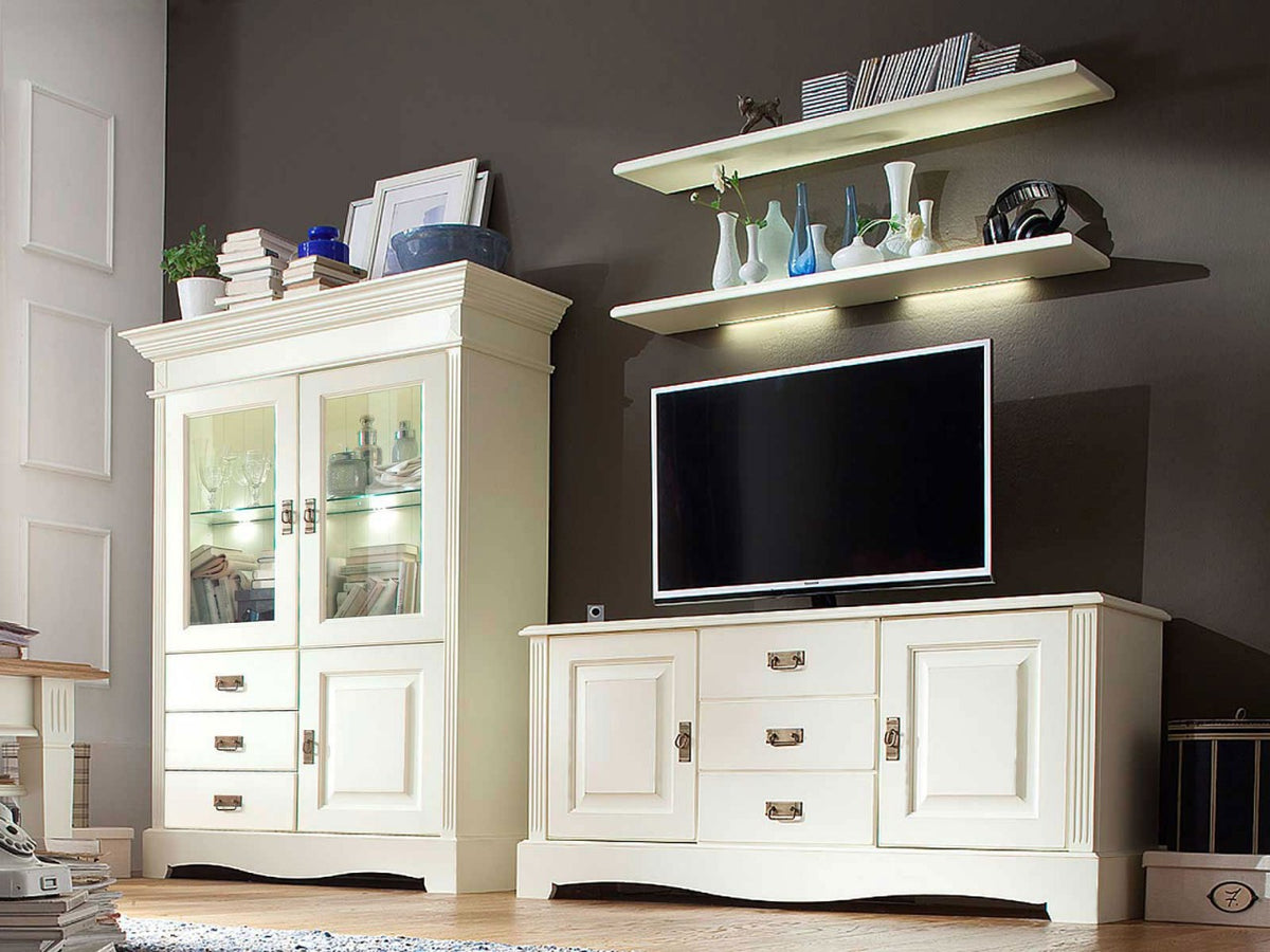 TV Schrank Set Wohnzimmer Padua 4-teilig B294xH161xT46cm massiv panna